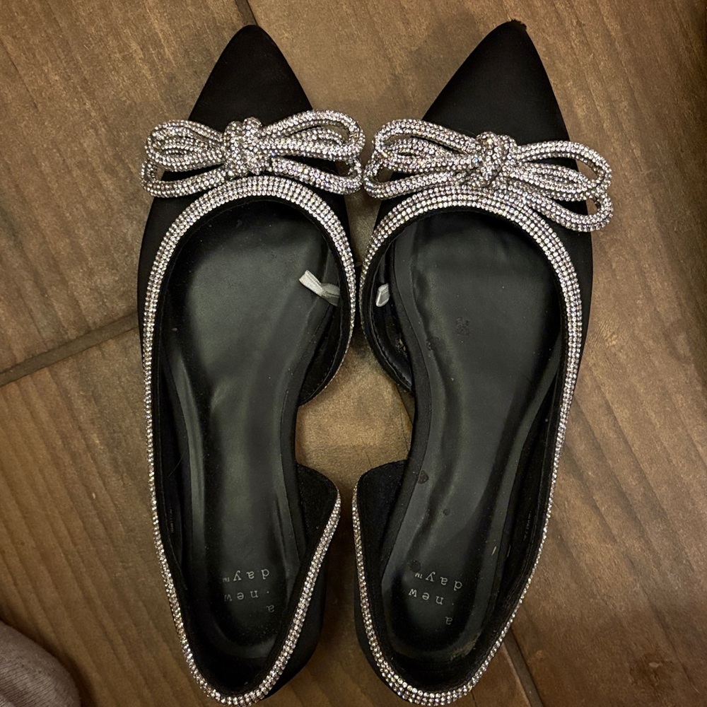 a new day Black Flats with Rhinestone Bow